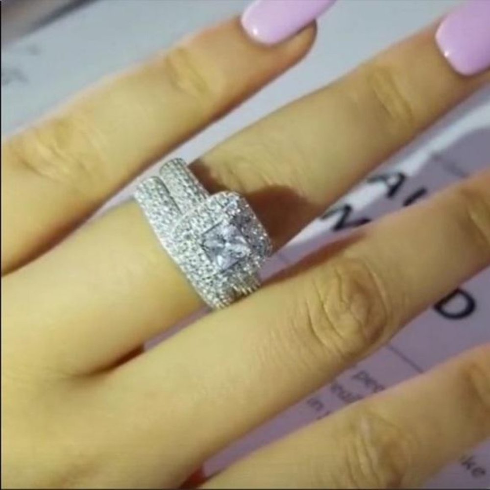 NEW 925 STERLING SILVER 2/SET DIAMOND RING, BEAUTIFUL RING, SHINY RING. - Picture 5 of 7